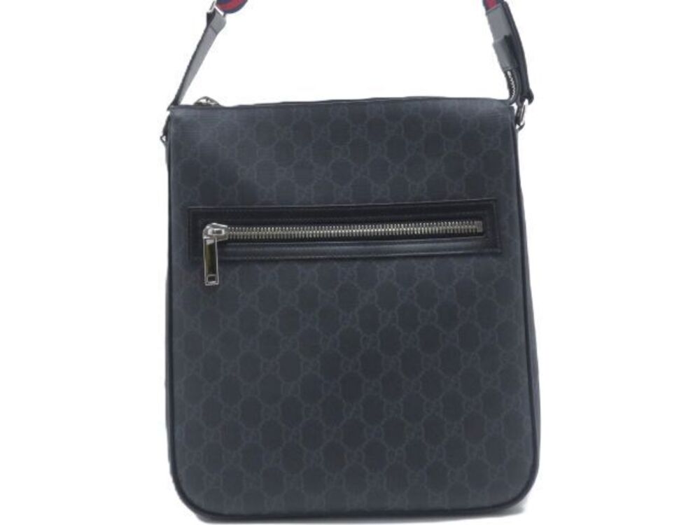 Gucci GG Supreme Shoulder Bag Black Leather Canvas